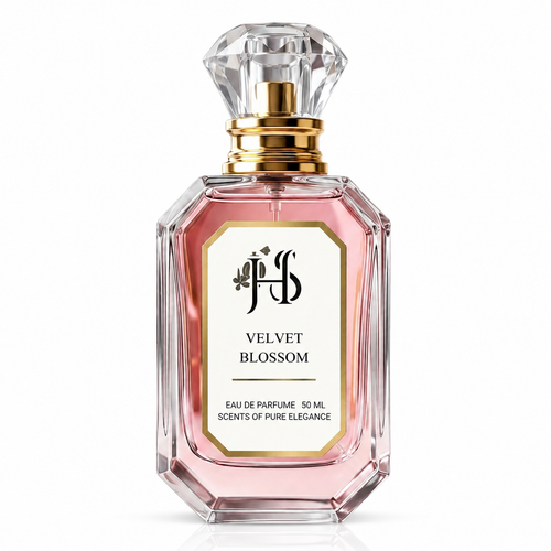 Heavoria Scents Velvet Blossom Eau de Parfum 50ml – elegant floral luxury perfume in a crystal-inspired glass bottle.