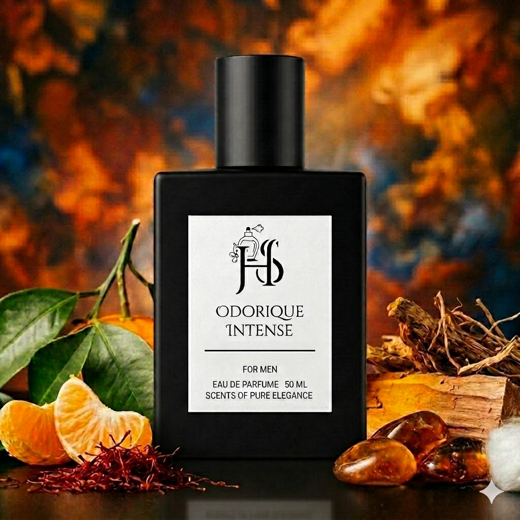 Odorique Intense 50ml men's luxury perfume in a minimalist matte black bottle.