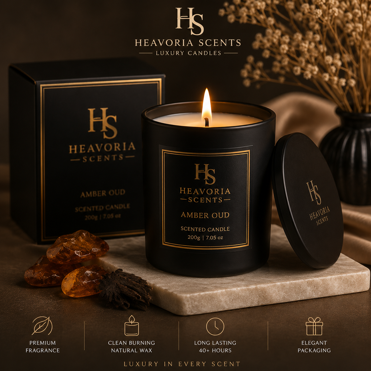 Heavoria Scents – Amber Oud Scented Candle | 200g